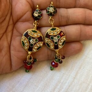 Jeweled Dangle‎ Earrings Enameled Vibrant Colors